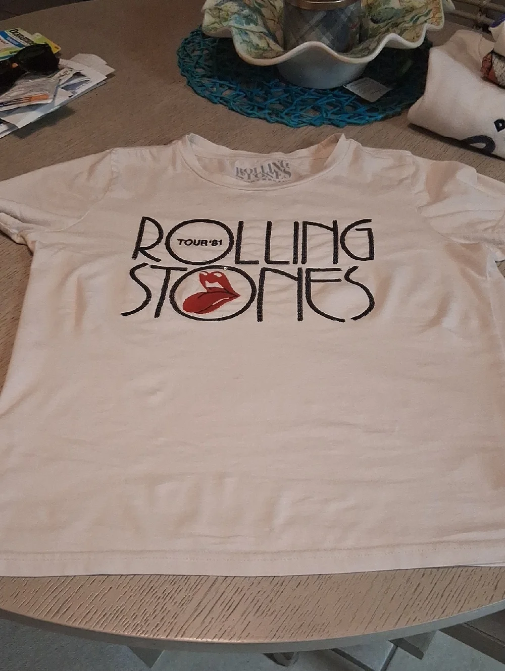 Lucky Brand White Tee with Black Lettering and Red Tongue Graphic - Picture 2 of 6
